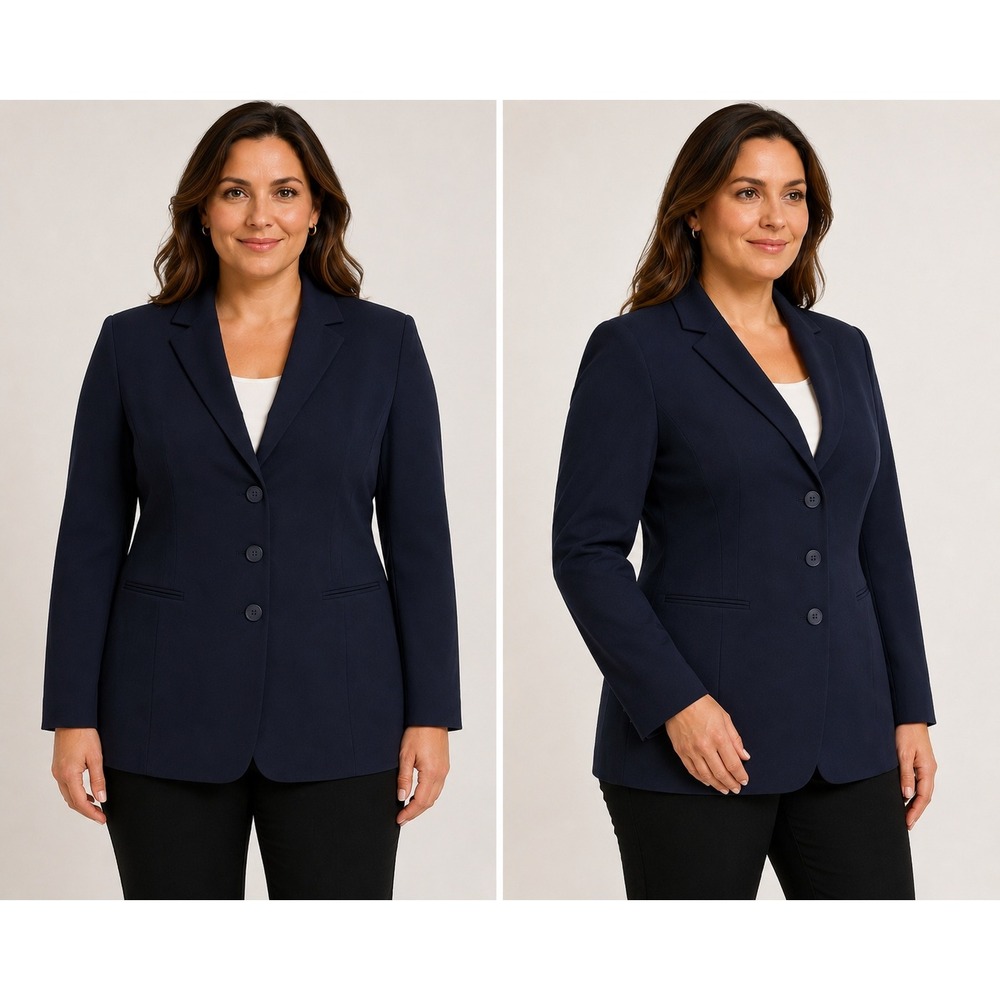 Jones New York Collection Platinum Navy Blue 3-Button Blazer Jacket Womens 16